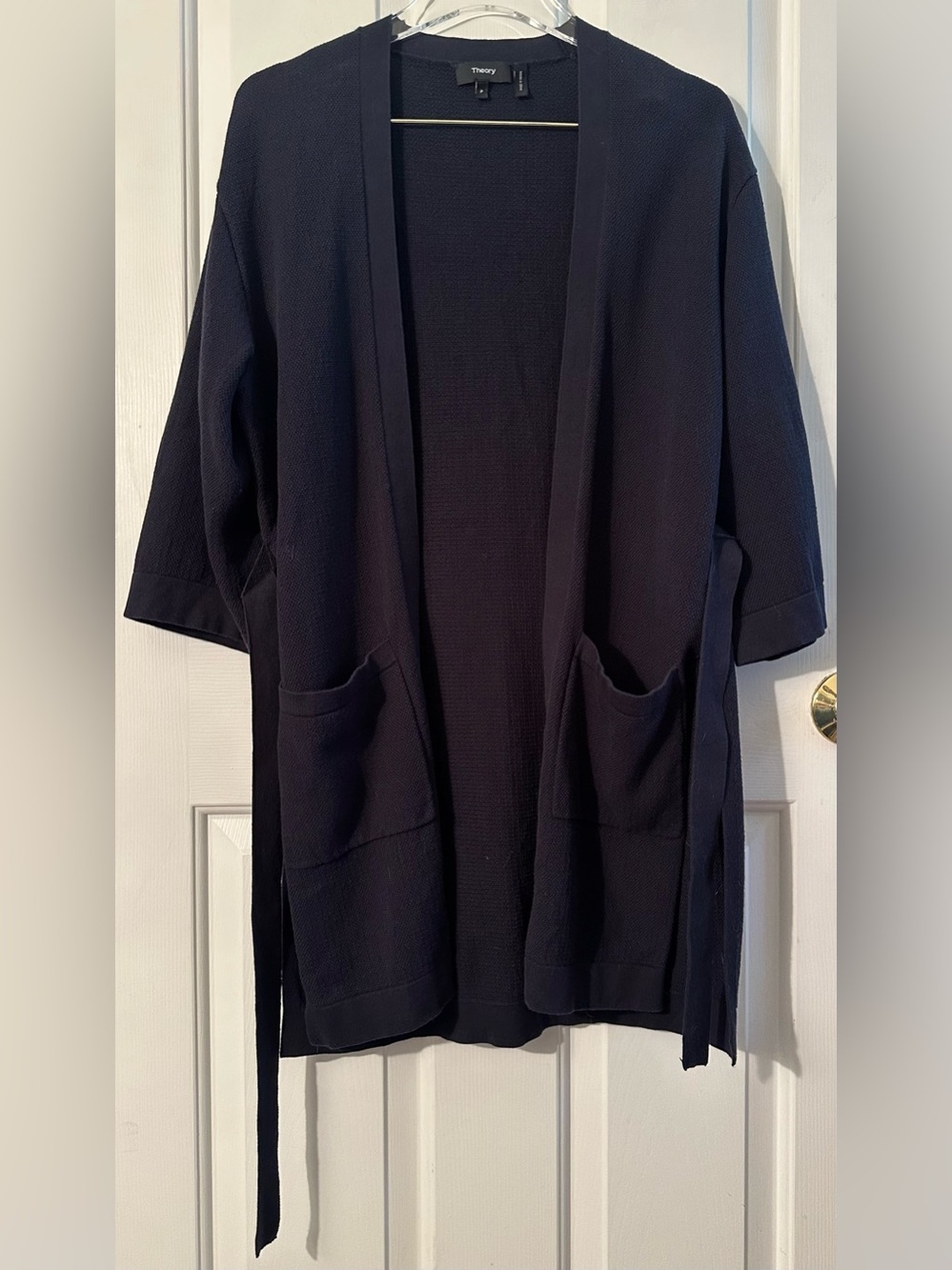 THEORY Sz P Sm Nautical Coastal Resort Navy Kimono Cardigan Summer Cotton Knit